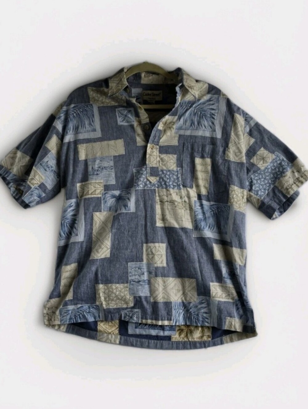 Cooke Street Honolulu Men’s Hawaiian Shirt Sz L Short Sleeve 1/4 Button Pullover